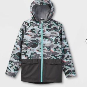 Boys' Colorblock Rain Jacket - Cat & Jack Black Camo Boys Large 12/14